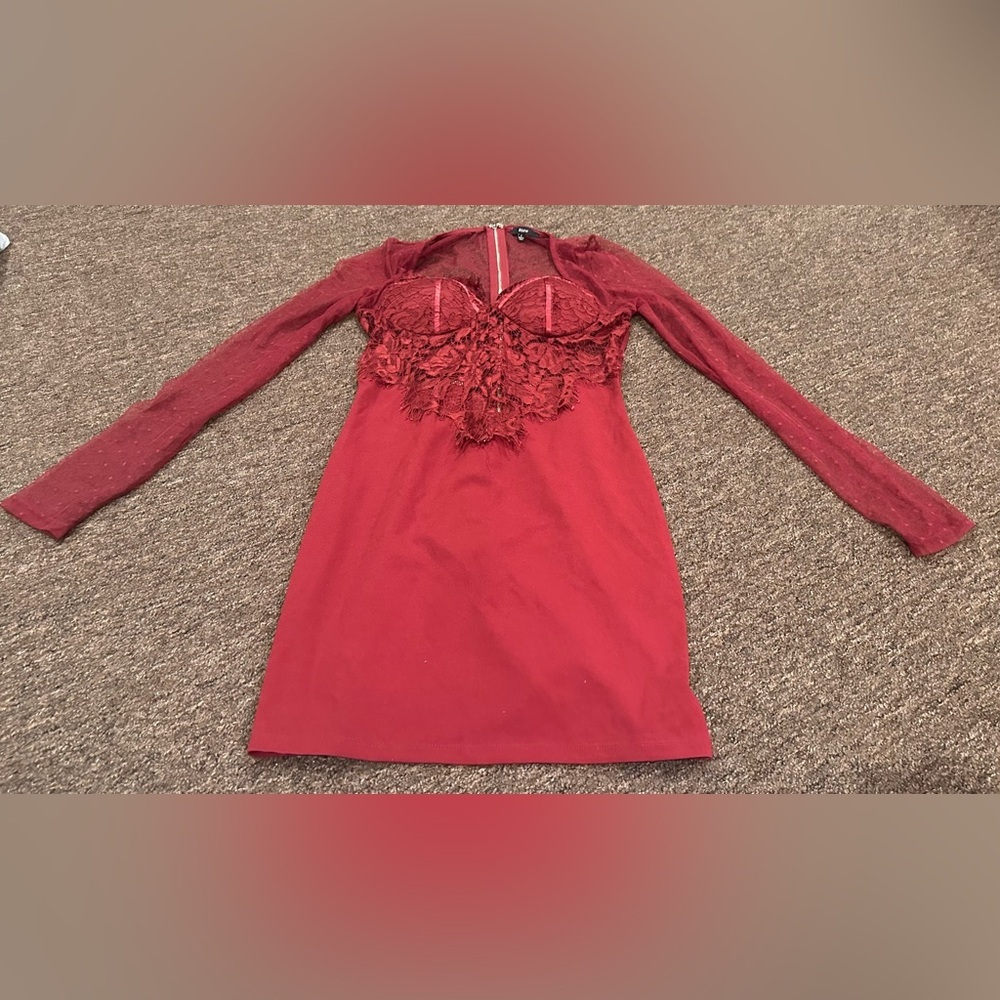 EUC Women's Blashe Maroon Floral Lace Back Zip party Dress Sz L sexy